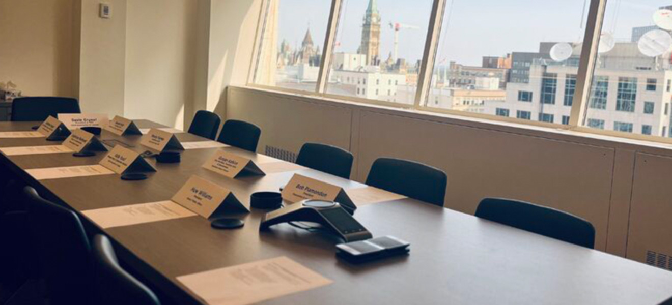 Meeting table with name cards