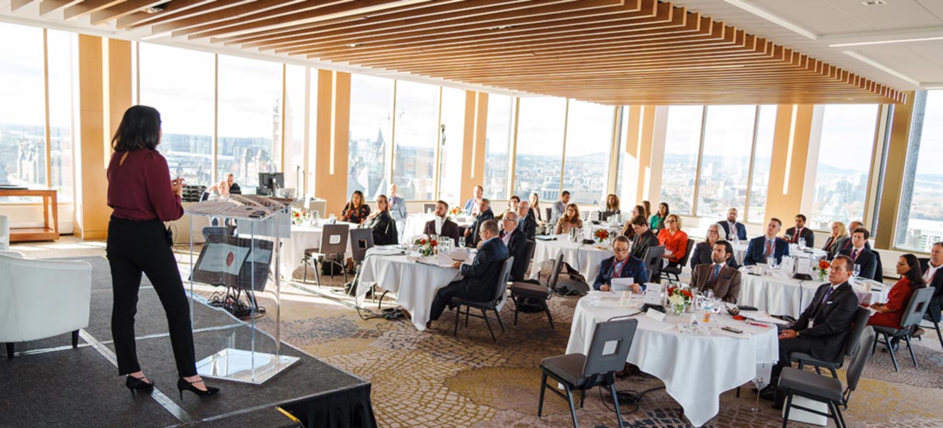 Woman speaking to a crowd